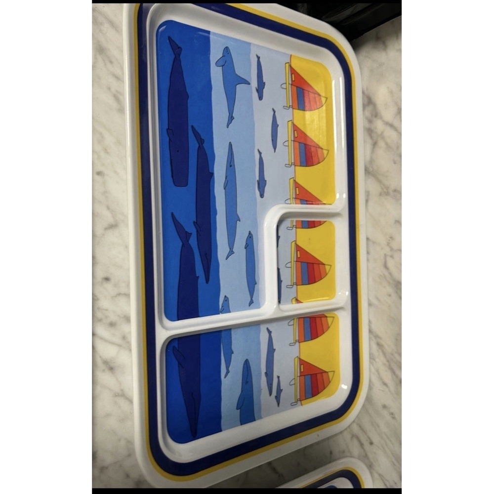 ONEIDA Melamine Divided Lunch Trays & Mugs Vintage 1987 Set of 8 Sailboat Whale - Picture 5 of 6